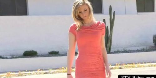 Blonde temptress talks a walk naked in public