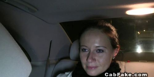 Cheated busty girlfriend fucks in taxi