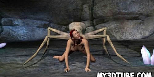 3D redhead babe getting fucked by an alien spider