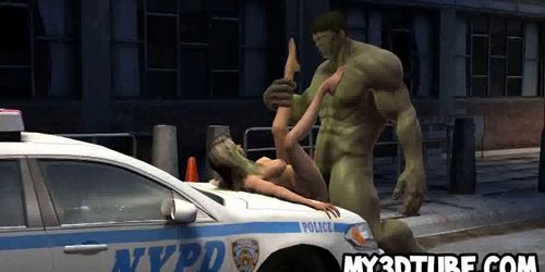 3D cartoon babe fucked hard outdoors by The Hulk