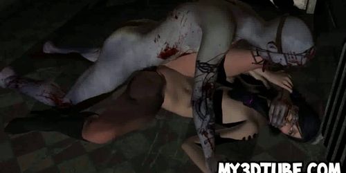 3D cartoon babe having some rough sex with a zombie