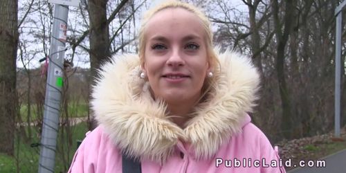 Beautiful Euro blonde bangs in the car