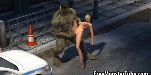 3D cartoon babe getting fucked outdoors by The Hulk