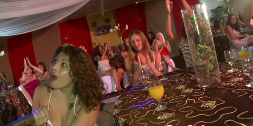 Horny partygirls munching black strippercock