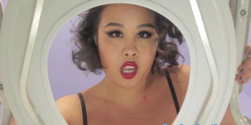 Asian domina teases and spits on toilet slave