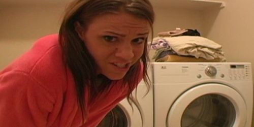 Young Diana teasing herself on new washing machine