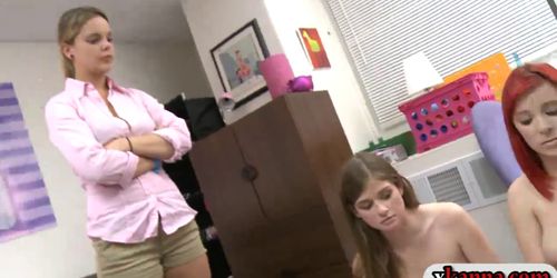 Naughty redhead and brunette pledges punished by the si