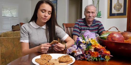 Old fart Frankie feed teen Amy his beef jerky