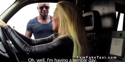 Huge tits blonde cab driver has interracial