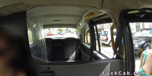 Busty blonde sucks big cock in London fake cab