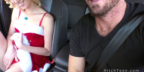 Blonde Santa teen fucks stranger outdoors