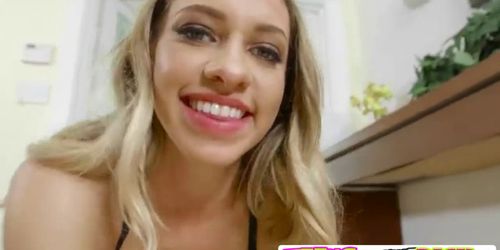 Skinny blonde Khloe fucks her neighbors huge dick