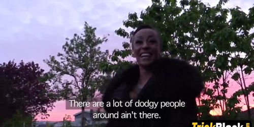 Busty black hooker filled by policeman outdoors