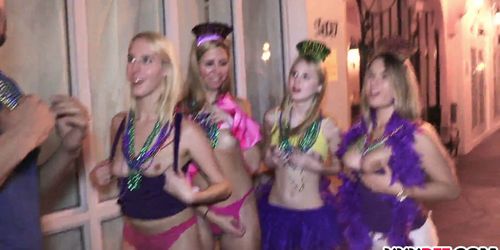 Sexy friends fuck at mardi gras