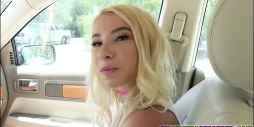 Cheerful blonde Kenzie Reeves bangs a strangers in car 