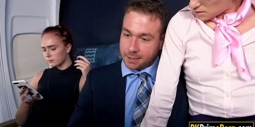 Flight attendant Nikki fucks one of the horny passenger