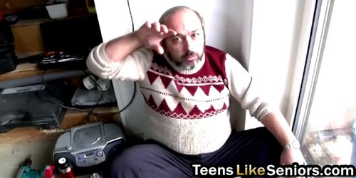 Nerdy teen pounded by horny grandpa