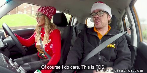 Huge tits blonde has Xmas driving school fuck