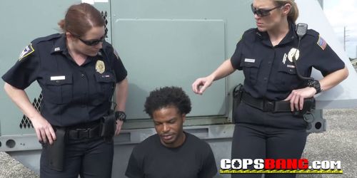 Criminal with an afro gets his big cock ridden by Offic