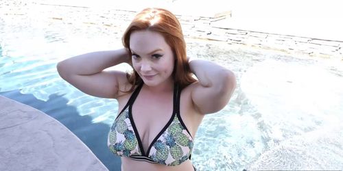 Horny redhead MILF stepmom got hard smashed near a pool