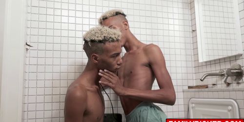 Never seen before Ebony twins jerking off together