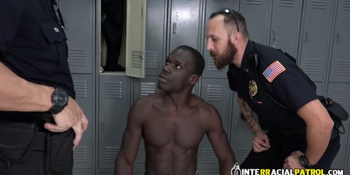 HOT muscled EBONY thug breeding two cops BAREBACK in th