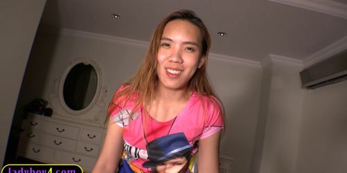 Teen ladyboy serves his cock before getting ass fucked