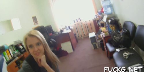 Sweet teen doesnt know about spycam glasses of her stud