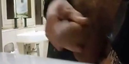 Public toilet wank and cum