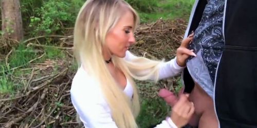 Petite bitch german sucks cock outdoor