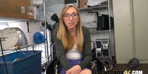 Nerdy teen gets banged in missionary over the desk by a