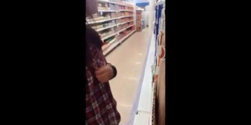 Petite teen getting naked in supermarket