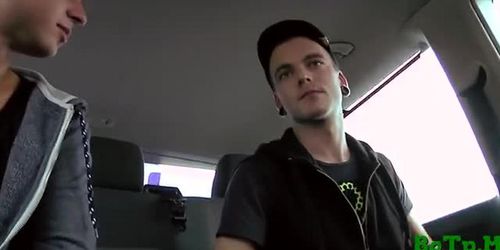 Gay twink experiences car sex