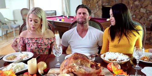 Teens giving pussies to stepbro for thanksgiving dinner