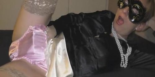 Satin panty handjob and huge cumshot on satinblouse pre