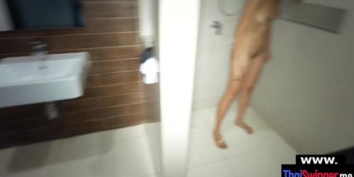 Blonde Thai slut chick POV style handjob and quick fuck