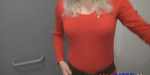 blonde gets fucked in a bathroom