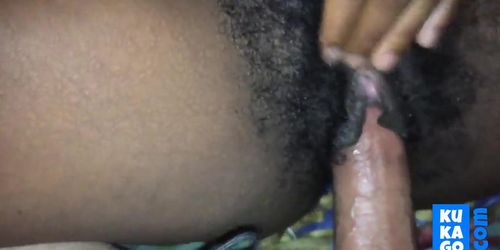 Ebony with hairy pussy and long pussy lips