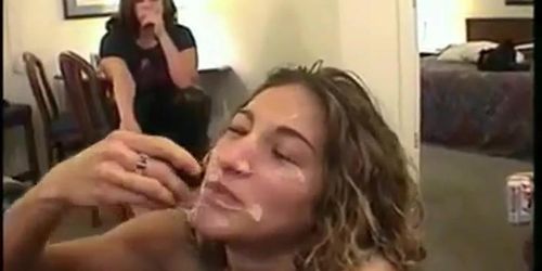 Friends watch her get facial