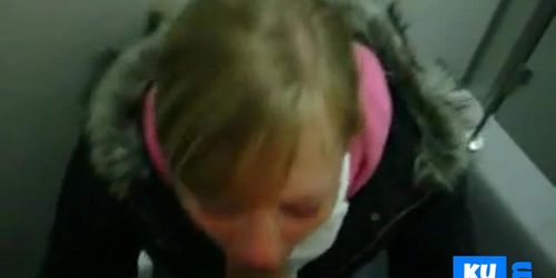 Amateur Blonde deepthroat in public toilet