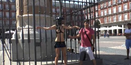 Dude parades bound gf in public