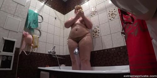 Fat stepmom soaping in the shower