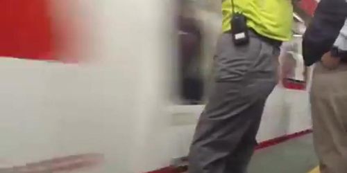 Str8 security guy bulge in metro