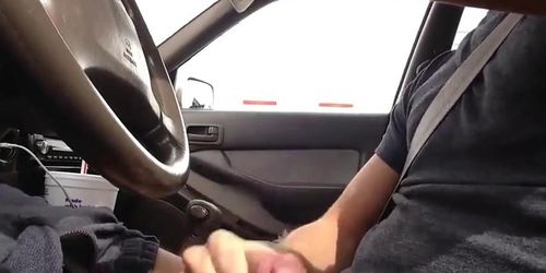 Str8 trucker flashing on the highway with cumshot