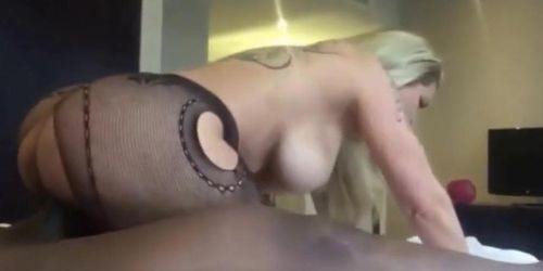 Interracial blonde MILF eagerly pumps her ass with BBC