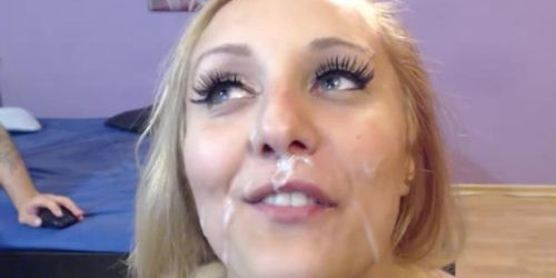 Blonde amateur takes facial cumshot