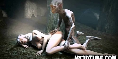 White haired 3D babe gets fucked hard by an alien