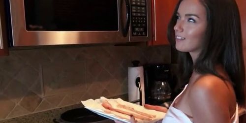 Hot ass brunette in the kitchen