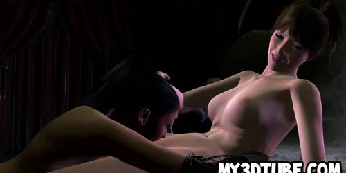 Two hot 3D lesbians lick each others wet pussies