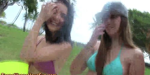 Amateur party teens flash tits outdoors